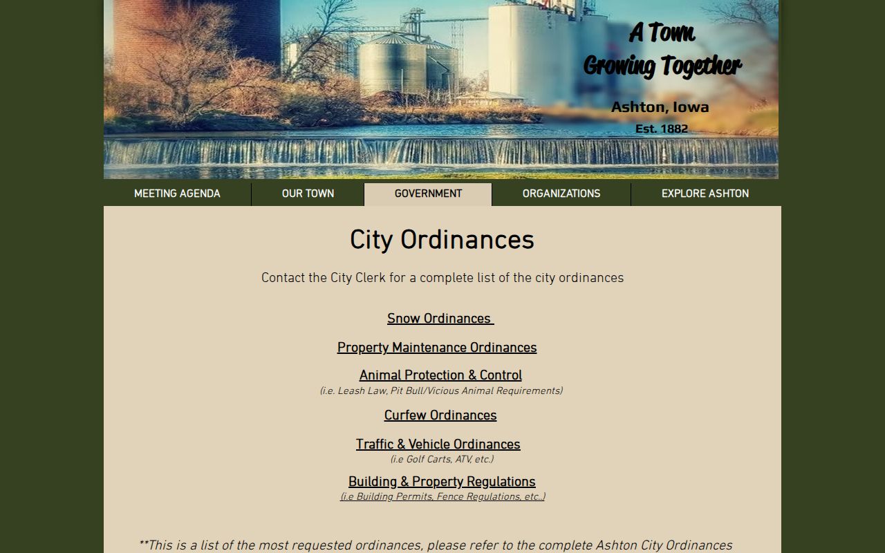 Ashton criminal records source from the official Ashton city ordinance page