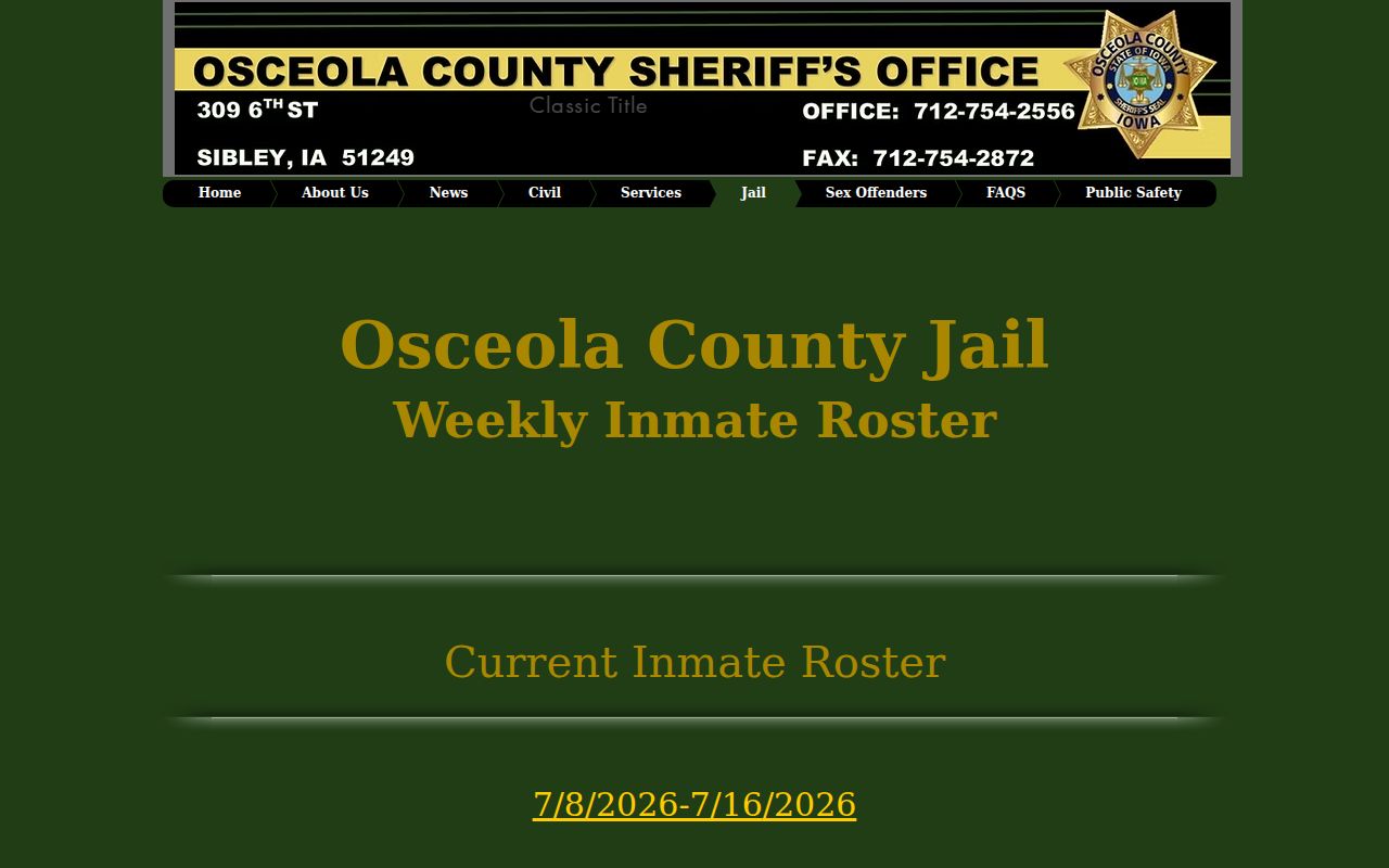 Osceola County arrest records current and weekly jail rosters