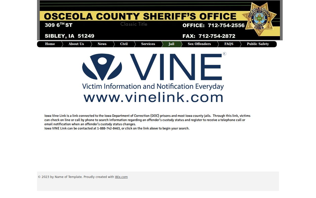Osceola County arrest records and IowaVINE custody notifications
