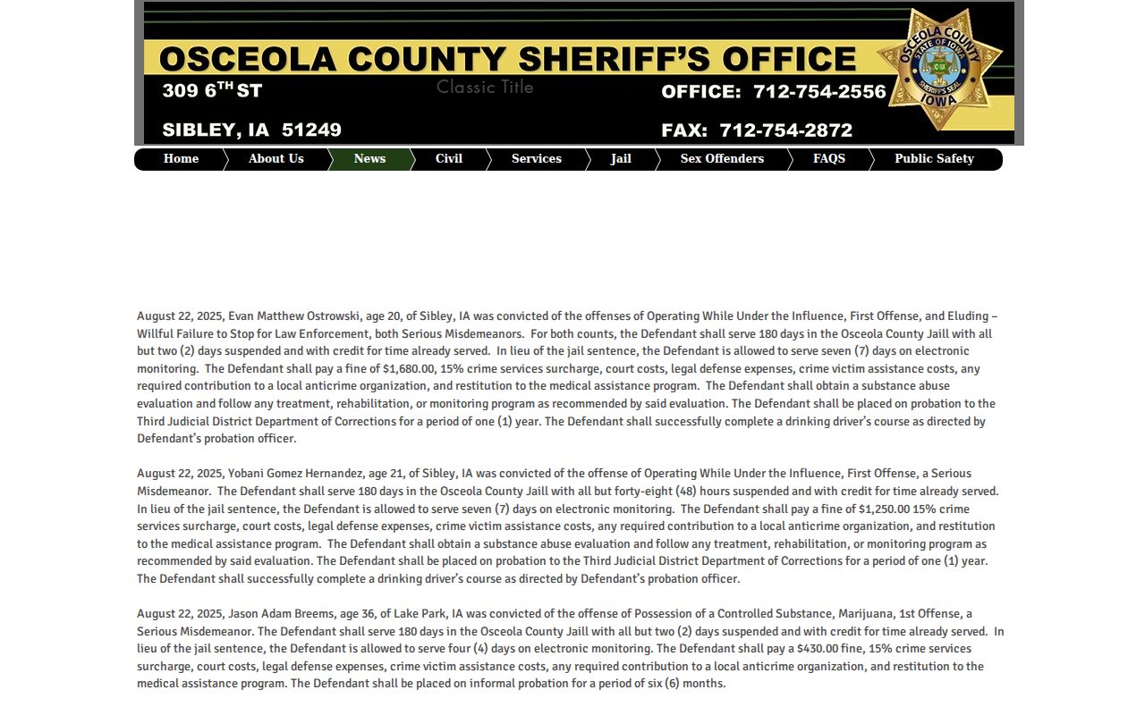 Osceola County arrest records and Sheriff press releases